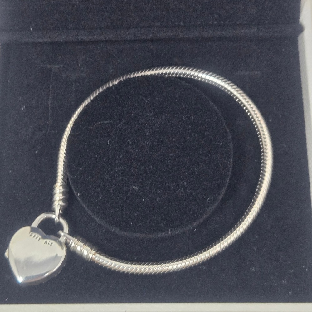 Pandora Retired Regal Heart Padlock Smooth Sterling Silver Bracelet S925 ALE - Picture 5 of 8